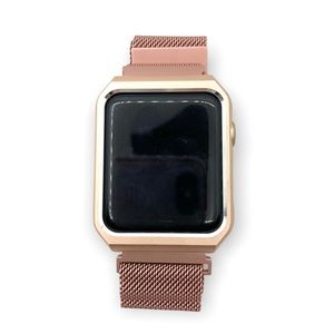 Rose gold 42mm magnetic Apple Watch strap w/screen holder